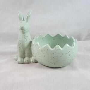 Retro Easter Bunny Egg Speckled Candy Dish Stanford Hill Pottery Green Pastel